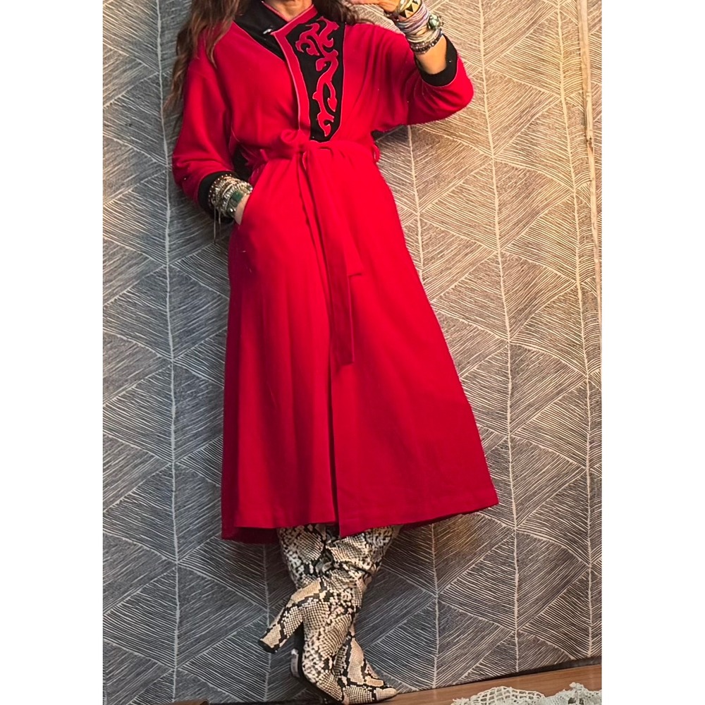 Vintage Velvet Vanity Fair Housecoat Kimono Style Belted Robe‎ Sz M